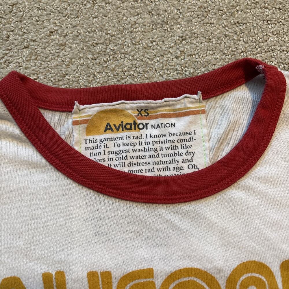 Aviator Nation Shirt Short Sleeve White Ringer California Repeat Pullover Sz XS - Picture 3 of 11